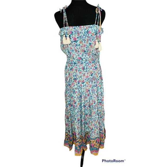 Saints & Hearts Midi Dress Womens Size L Floral Paisley Mixed Print Boho Flowy - Picture 4 of 15